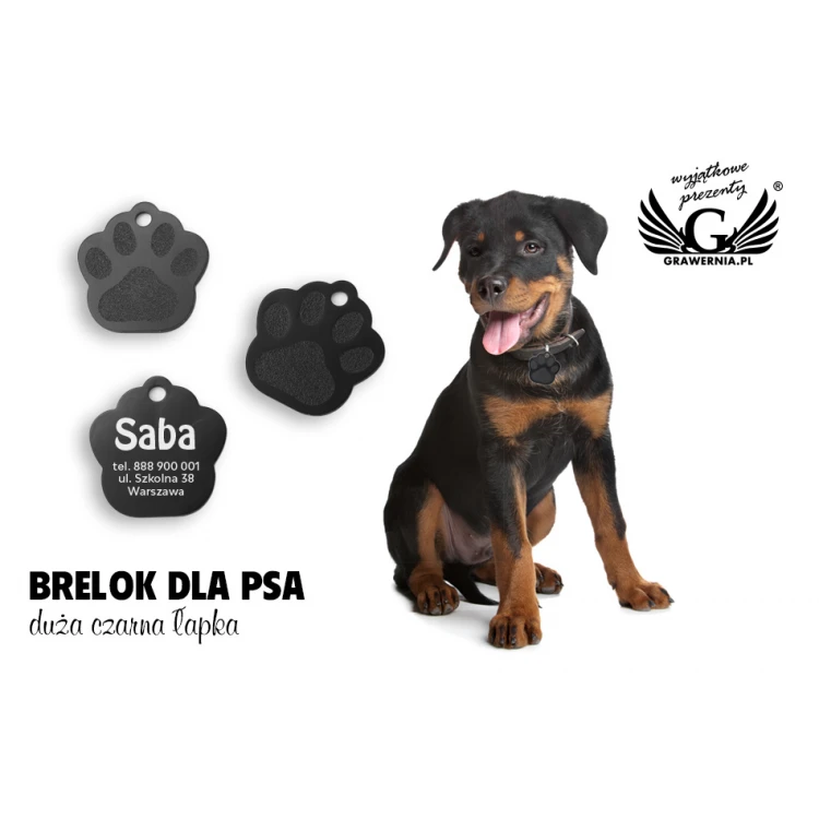 Brelok dla psa i kota - CZARNA DUŻA ŁAPKA - BDZ005