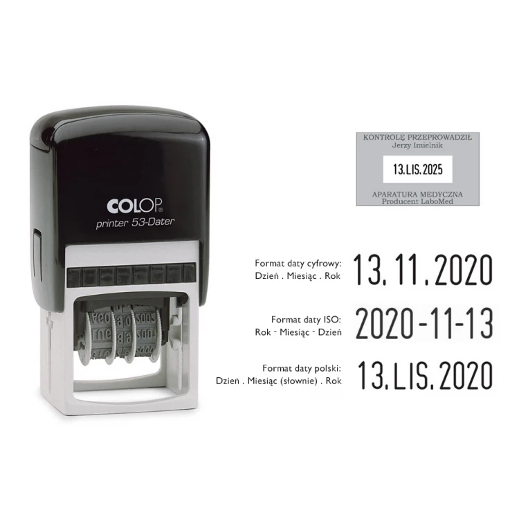 Datownik Colop Printer 53 - wym odbicia: 45x30mm - data cyfrowa, polska lub ISO - COL085