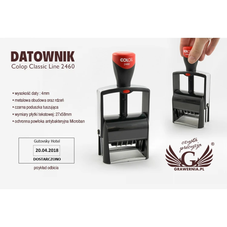 Datownik z pieczątką Colop Classic Line 2460 - wym odbicia: 27x58mm - COL011