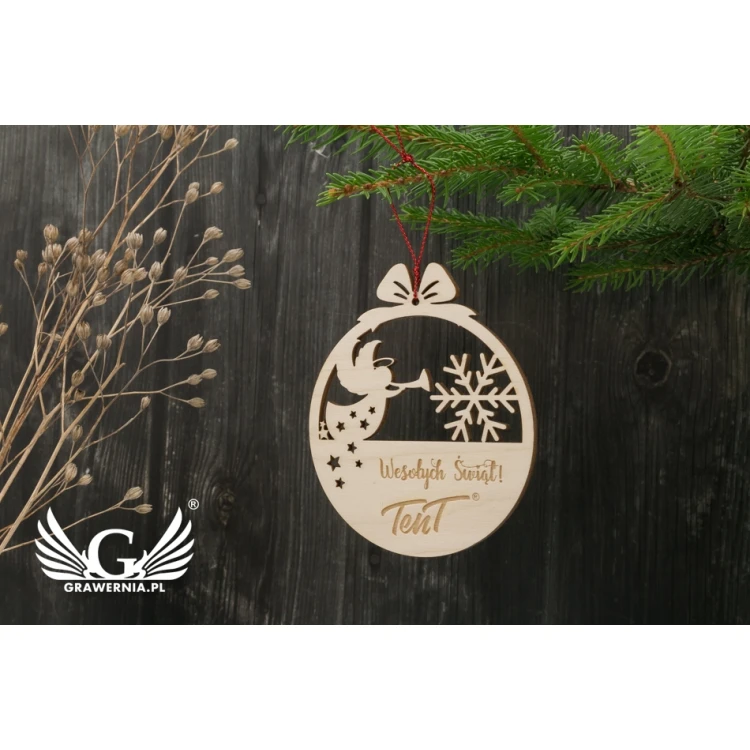 Drewniane bombki choinkowe - wym. 80x93mm - dowolny grawer - BDR018