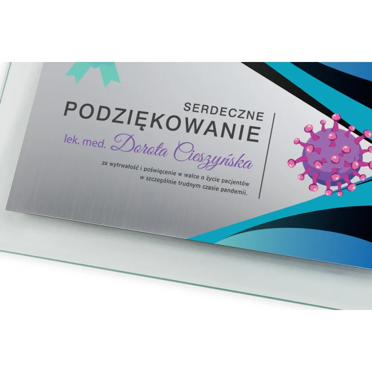 Dyplom szklany dla lekarza - poziomy - kolorowy druk UV - DUV049