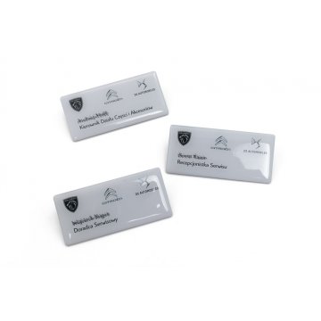 Identyfikator stalowy pokryty żywicą - 80x40mm - ID098 - druk UV i doming