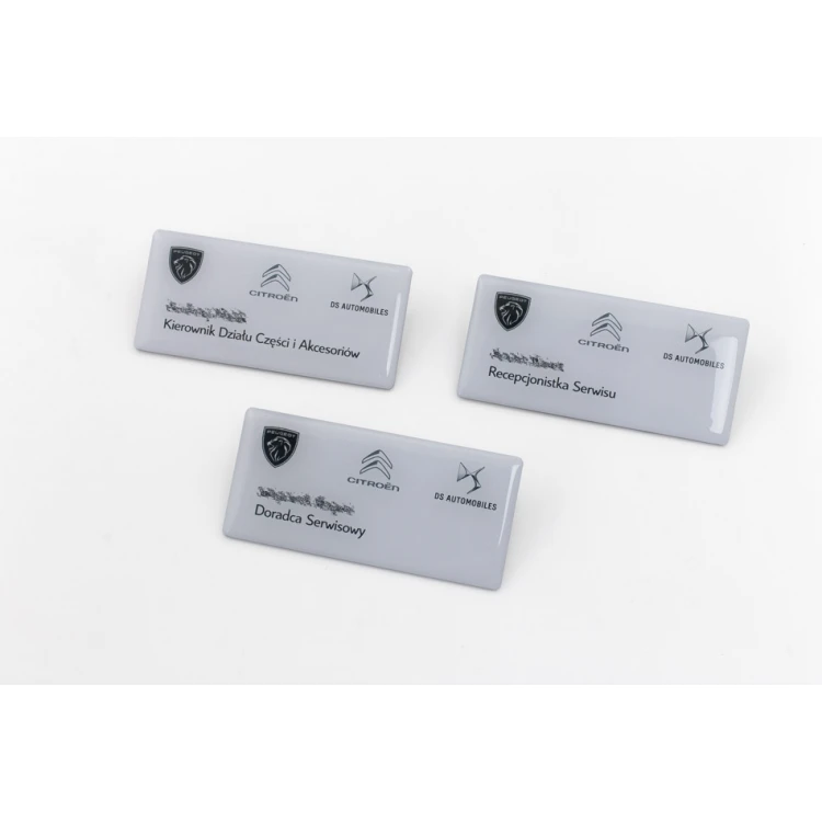 Identyfikator stalowy pokryty żywicą - 80x40mm - ID098 - druk UV i doming