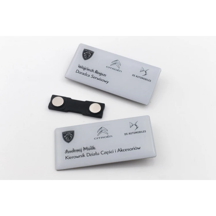 Identyfikator stalowy pokryty żywicą - 80x40mm - ID098 - druk UV i doming