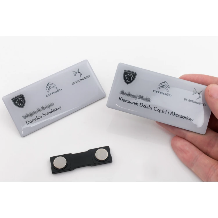 Identyfikator stalowy pokryty żywicą - 80x40mm - ID098 - druk UV i doming