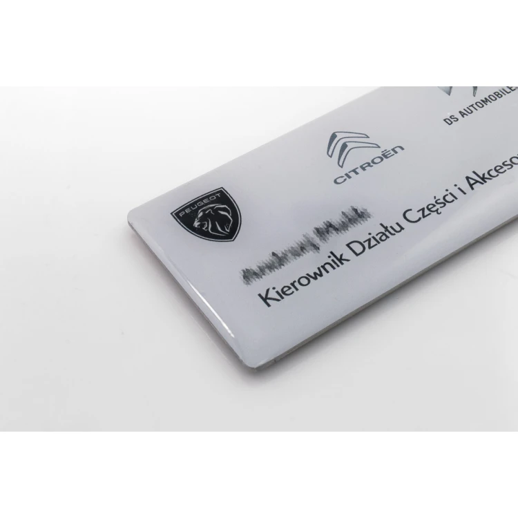 Identyfikator stalowy pokryty żywicą - 80x40mm - ID098 - druk UV i doming