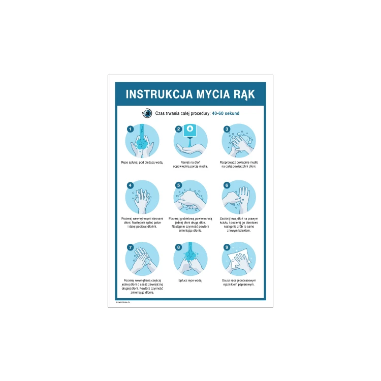 Instrukcja mycia rąk - tabliczka informacyjna wym. 245x345mm - PVC - kolorowy druk UV - BHP145