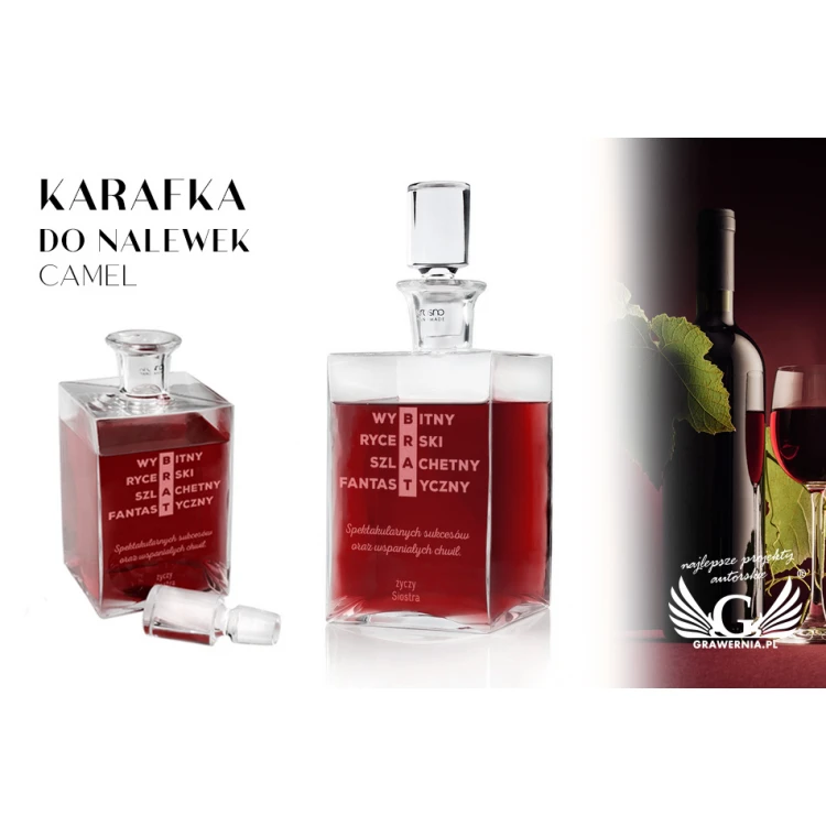 Karafka z grawerem do nalewek lub whisky - CAMEL - Prezent dla brata - KAR035