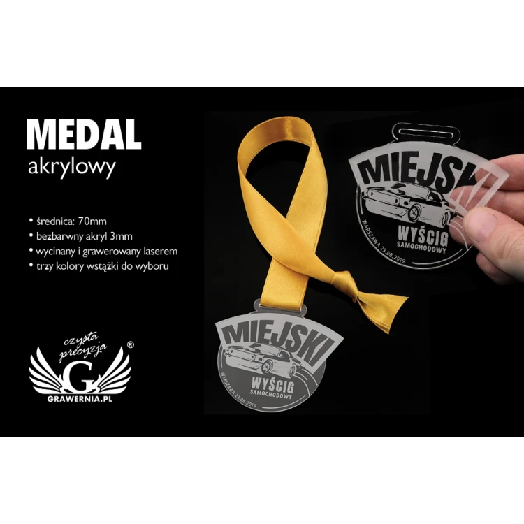 Medal akrylowy grawerowany laserem - wymiary: 82x65mm - gr. 3mm - MGR044