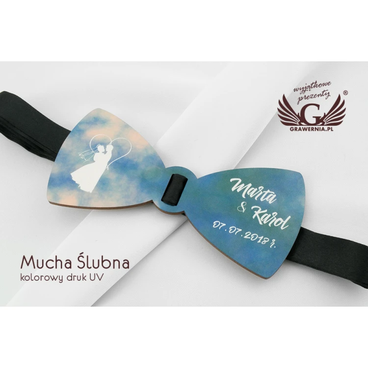 Mucha drewniana z motywem ślubnym - kolorowy druk UV - MDR032