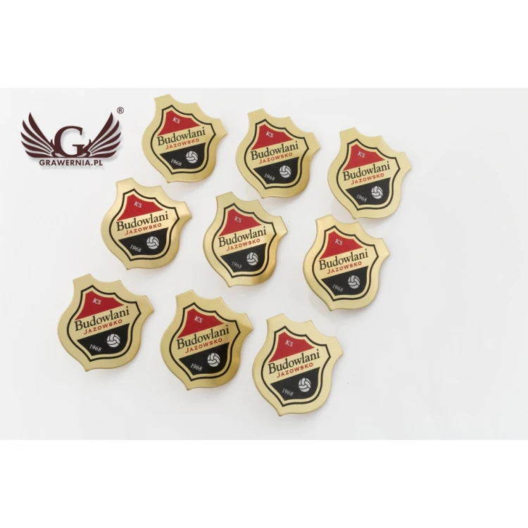 Pinsy - Tarcze mosiężne z Twoim logo - wym. 27x30mm - druk UV - PS031