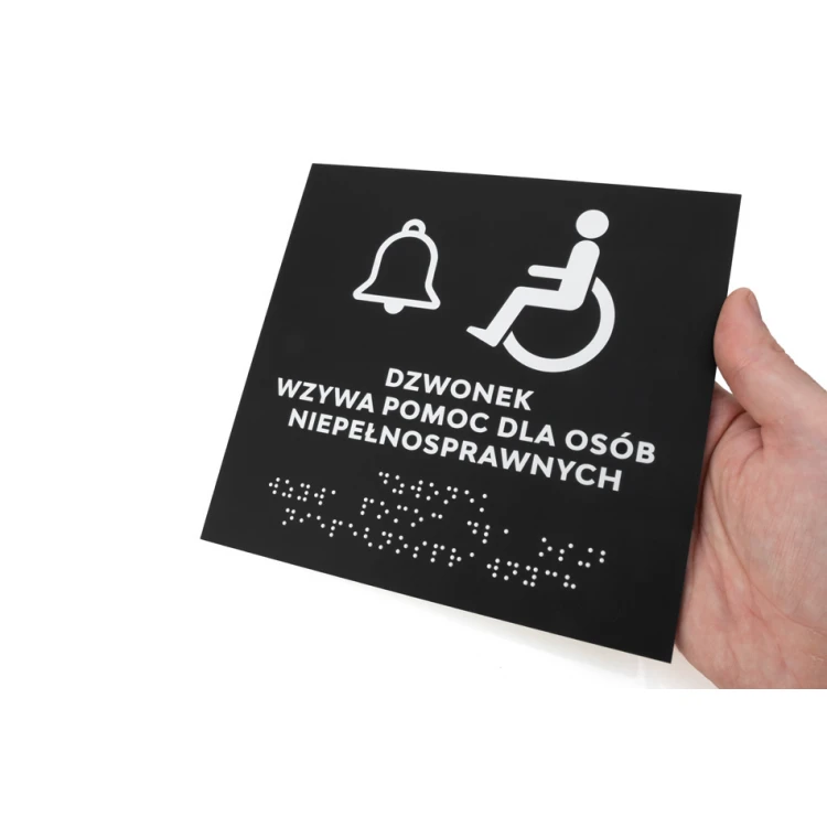 Pomoc niepełnosprawnym - tabliczka z pismem Braille'a - akryl czarny mat - wym. 180x170mm - DARK - TAB425