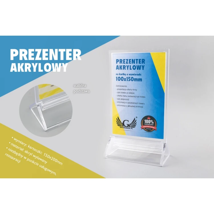 Stojak, ekspozytor plastikowy na kartkę o wym. 100x150mm - model PR017