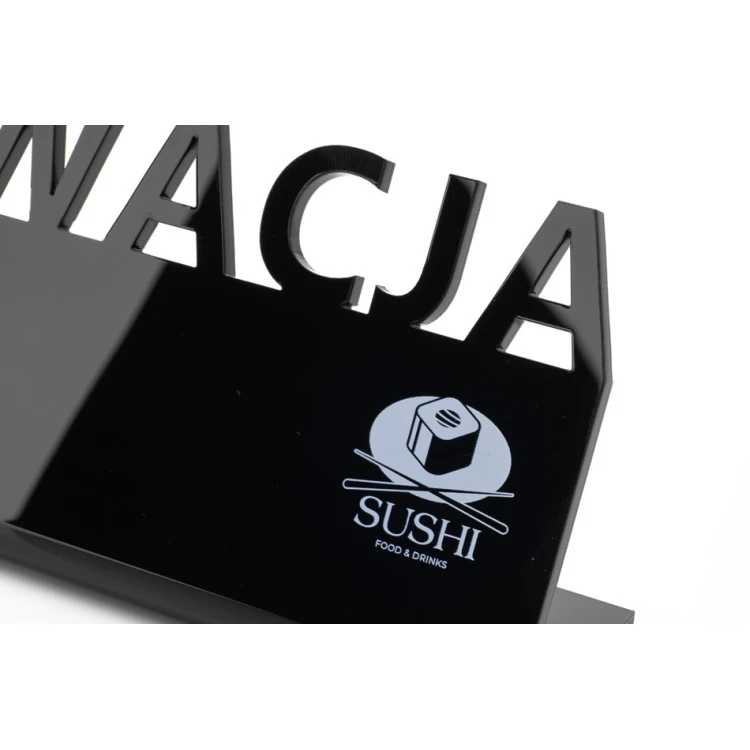 Rezerwacja - stojak na stoliki - wym. 197x63mm - plexi czarna błysk - REZ016