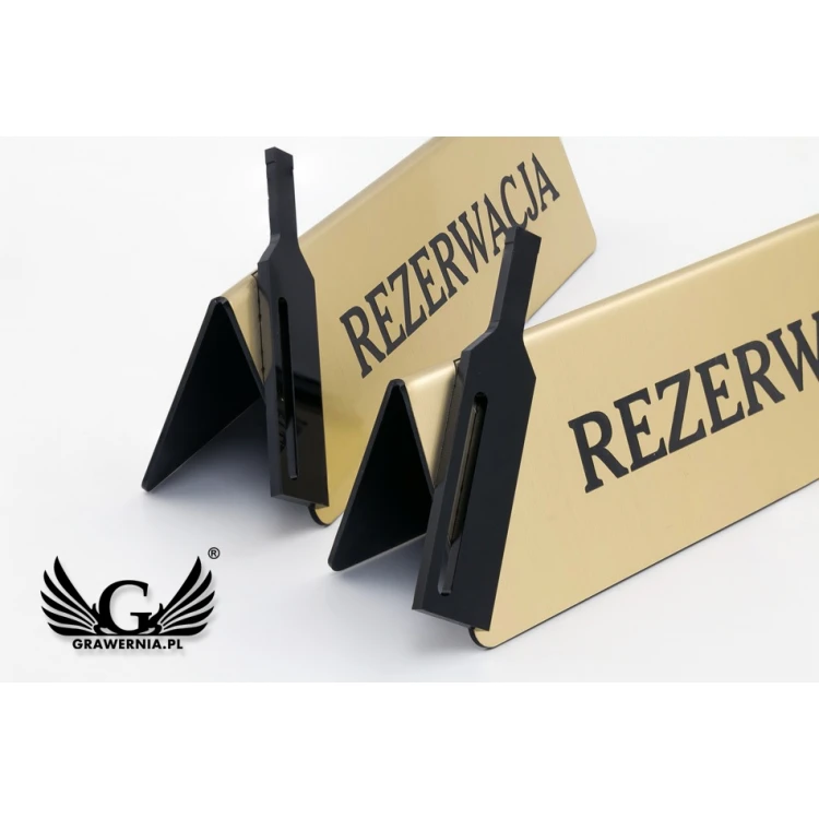 Rezerwacja - stojak na stolik - wym. 200x60mm - laminat grawerski z czarną plexi - REZ011 