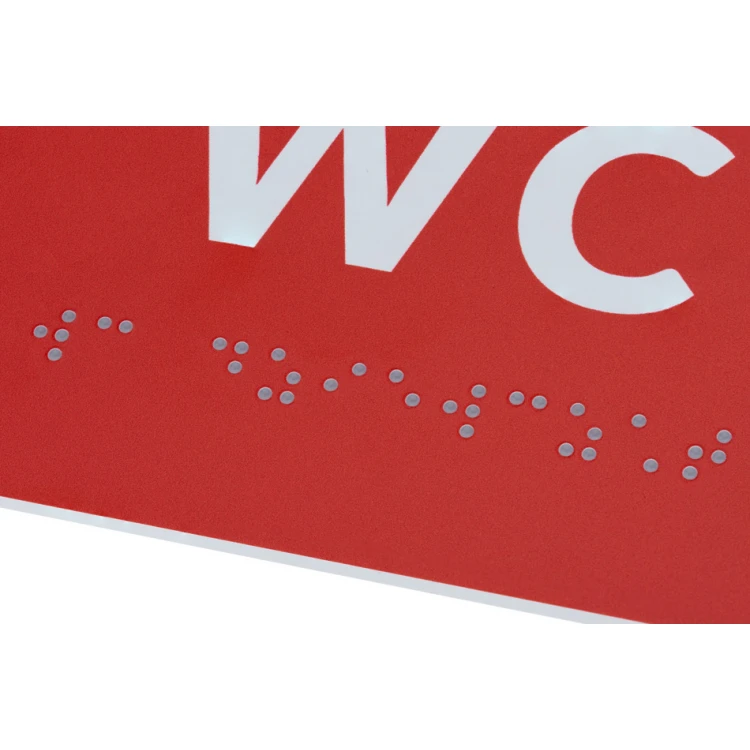 System tabliczek z pismem Braille'a dla szkół - toaleta - wym. 200x80mm - PCW twarde - DECO RED - TAB370