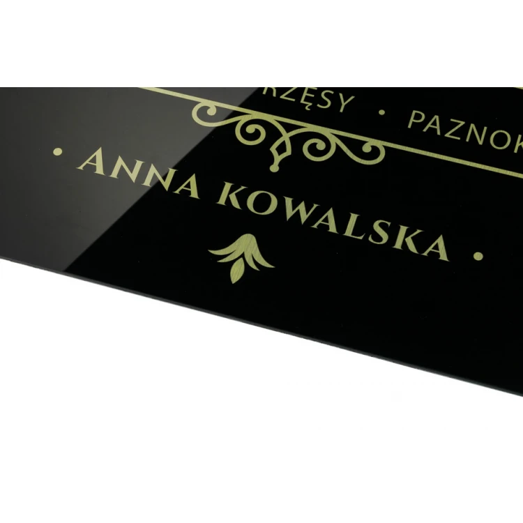 Szyld firmowy - dibond szczotkowany złoty 3mm i akryl - druk UV - wym. 420x297mm (A3) - SZUV019