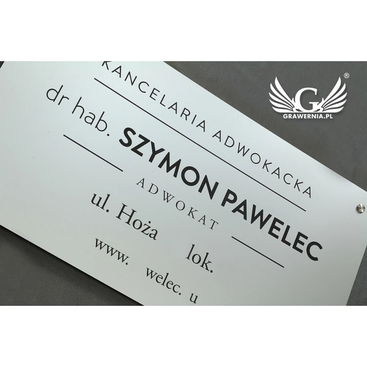 SZYLD KANCELARIA ADWOKACKA - laminat srebrny - SZ075 - wym. 800x440mm