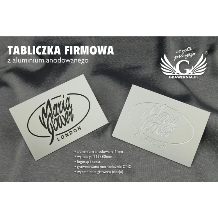 Tabliczka firmowa z aluminium anodowanego - grawer CNC - wym. 115x80mm gr. 1mm