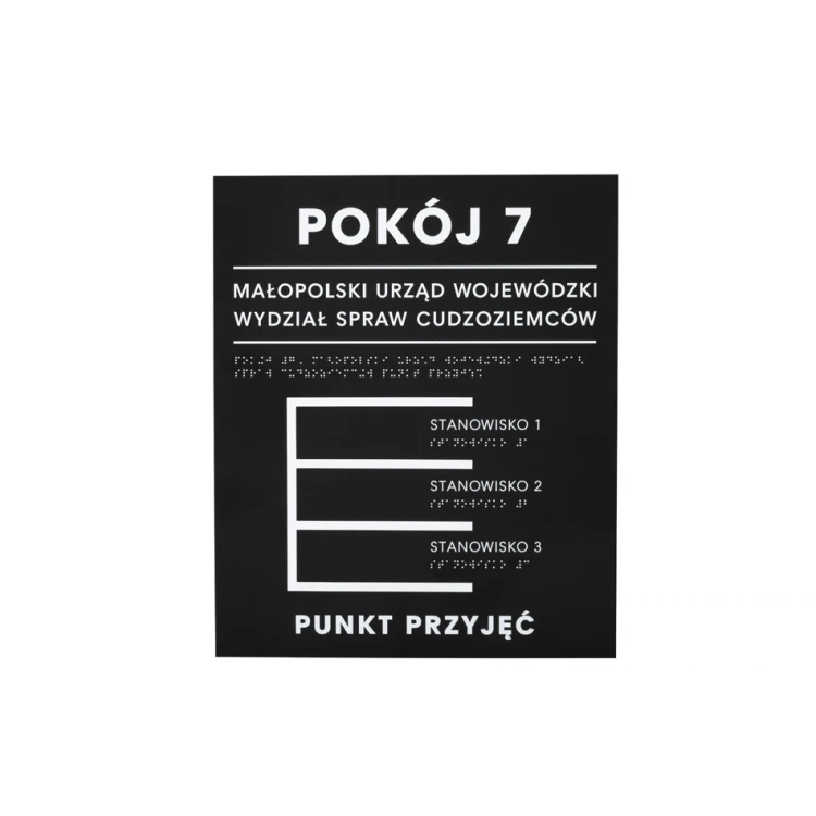 Tabliczka z pismem Braille'a - akryl czarny mat i biała ADA - wym. 350x420mm - DARK - TAB391