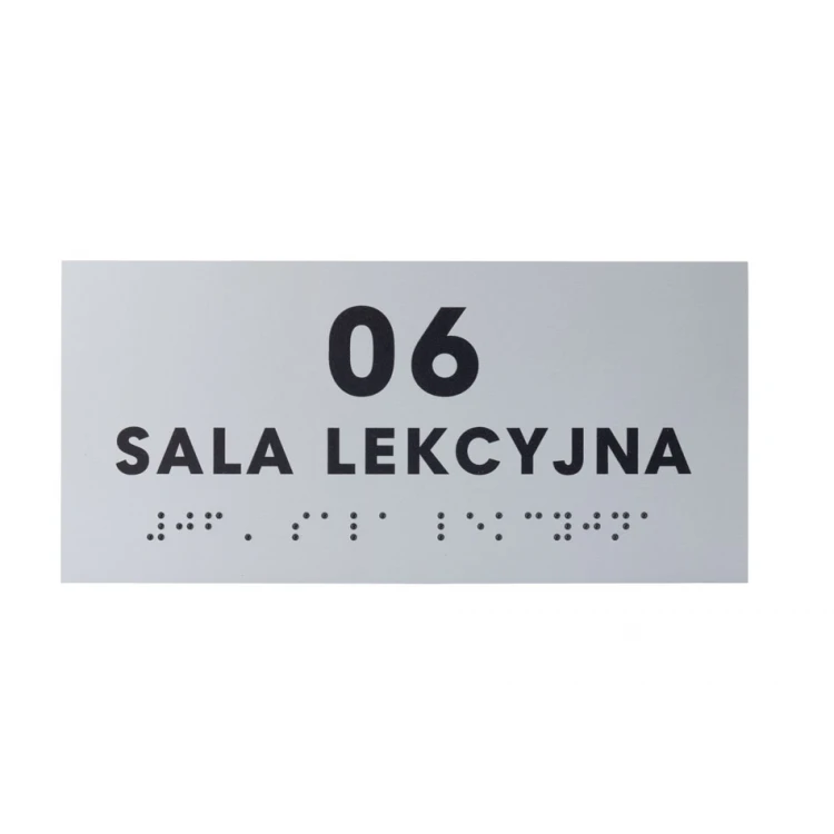 Tabliczka z pismem Braille'a - srebrny laminat grawerski 3mm - wym. 160x75mm - TAB434