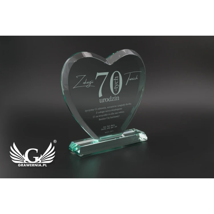 Trofeum szklane w etui - SERCE 3 - URODZINY - TSZ095