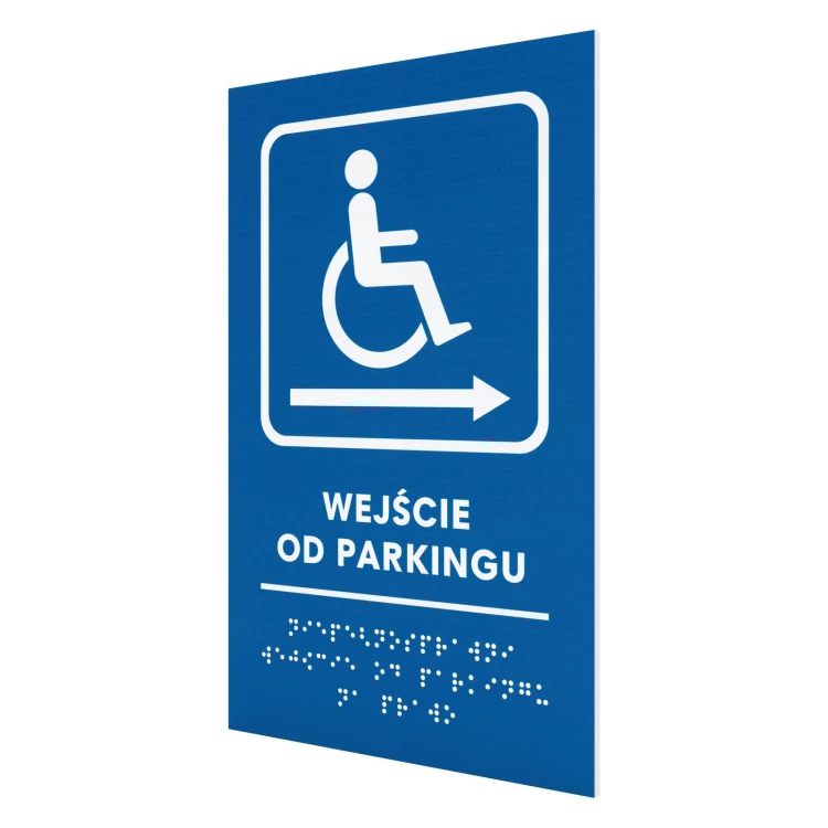 Tabliczka na drzwi z pismem Braille'a dla niewidomych - wejście od parkingu - wym. 300x150mm - TAB705