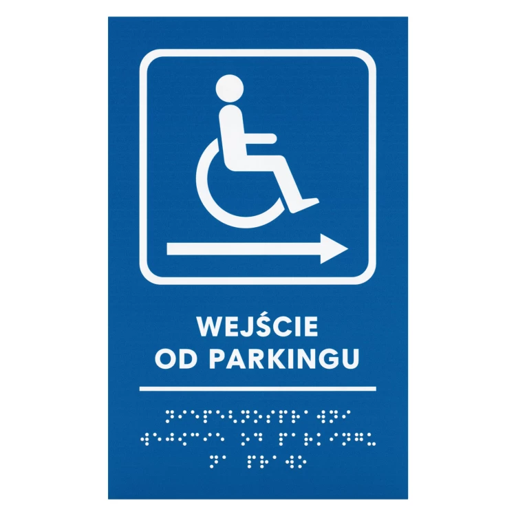 Tabliczka na drzwi z pismem Braille'a dla niewidomych - wejście od parkingu - wym. 300x150mm - TAB705