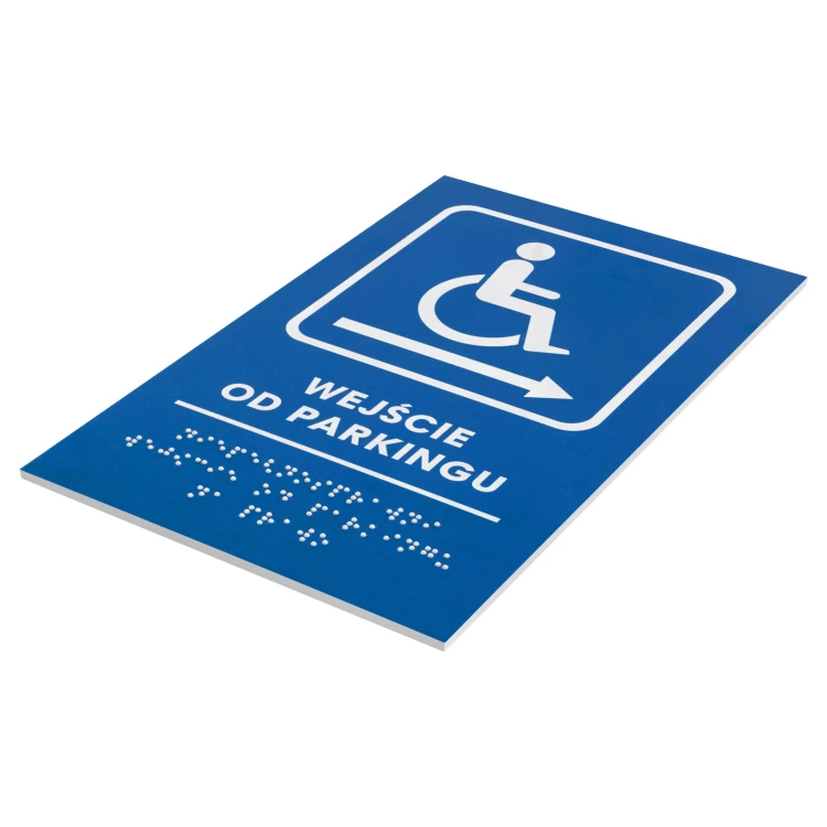 Tabliczka na drzwi z pismem Braille'a dla niewidomych - wejście od parkingu - wym. 300x150mm - TAB705